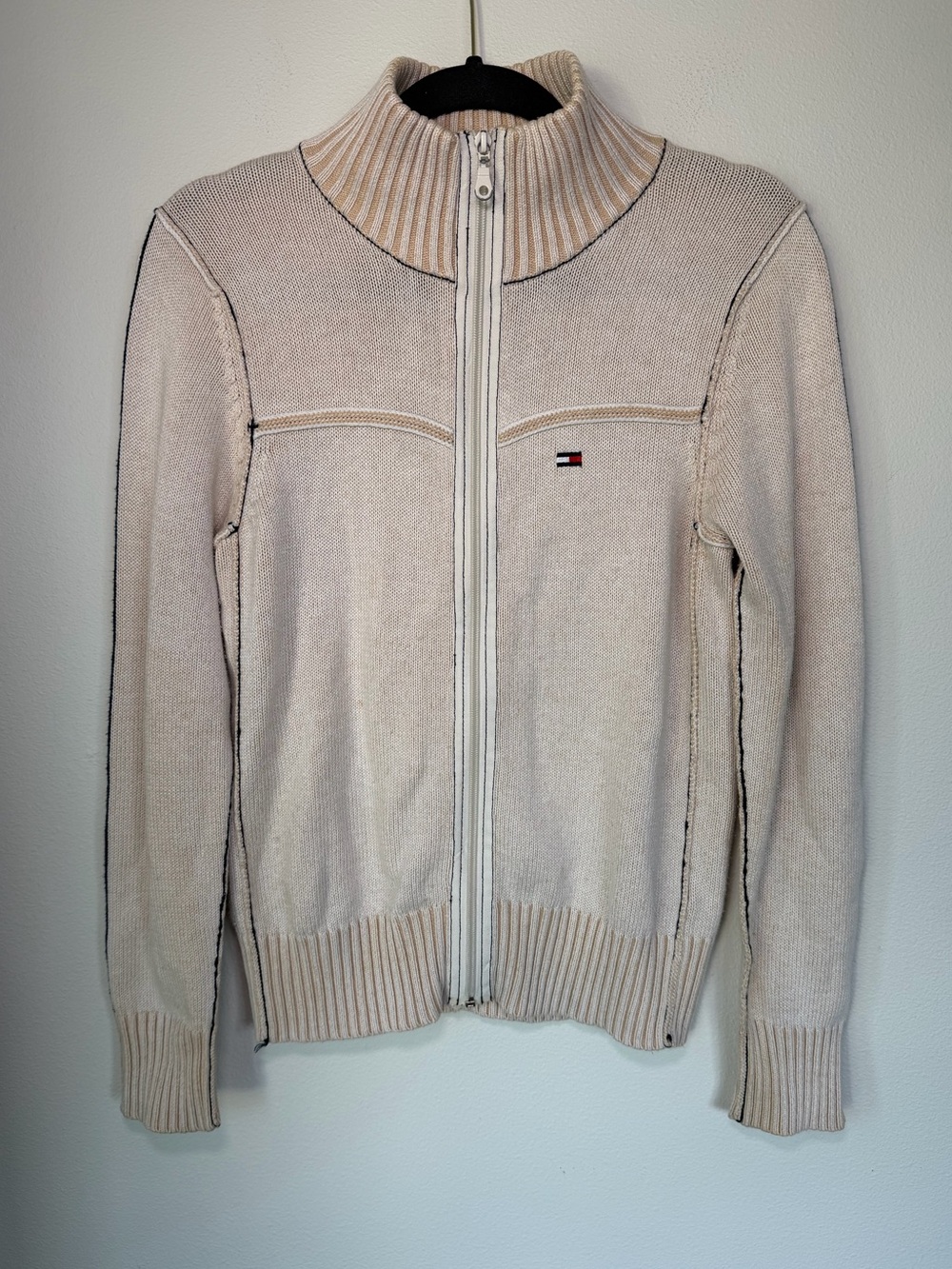 Vintage Y2K Tommy Hilfiger Knit Contrast Stitch Sweater Zip Up Sweatshirt